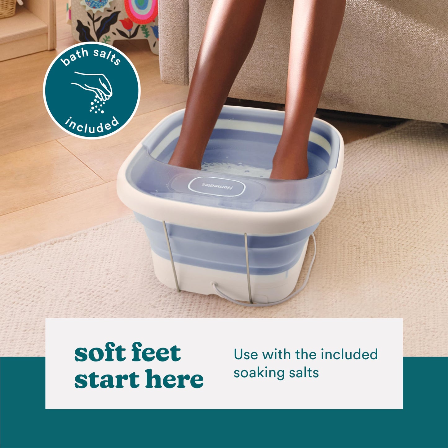 Homedics Smart Space Essential Collapsible Footbath, Invigorating Bubble Massage, Heatkeep Technology, Patented Collapsible Design, Safety-Lock System, Safe for Bath Salts, Bath Salts Included