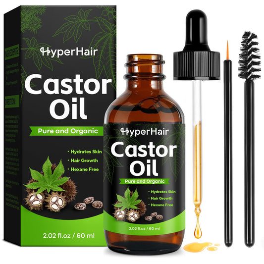 HyperHair Organic Castor Oil, 2.02 Fl. Oz, Hair Styling Agent for Hair, Eyelashes, Eyebrow Growth, Essential Oil, Massage Oil, Hair Nourishing Oil, Deep Massage & Moisturizing For Body