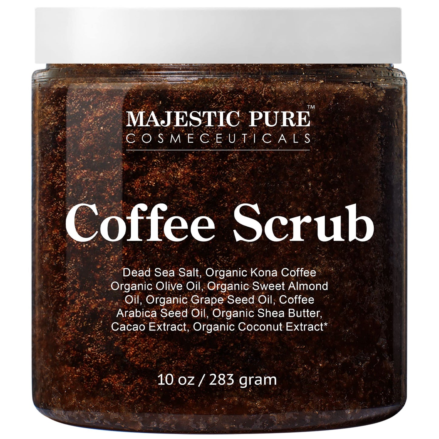 MAJESTIC PURE Arabica Coffee Scrub with Dead Sea Salt | All Natural Exfoliating Body Scrub for Skin Care, Stretch Marks, Acne, Cellulite | Body Scrub Exfoliator Reduce the Spider Veins, Eczema | 10 Oz