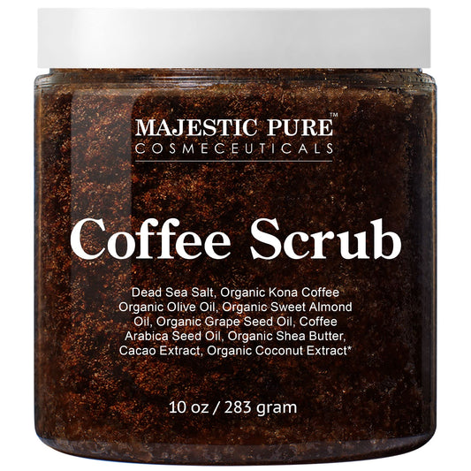 MAJESTIC PURE Arabica Coffee Scrub with Dead Sea Salt | All Natural Exfoliating Body Scrub for Skin Care, Stretch Marks, Acne, Cellulite | Body Scrub Exfoliator Reduce the Spider Veins, Eczema | 10 Oz