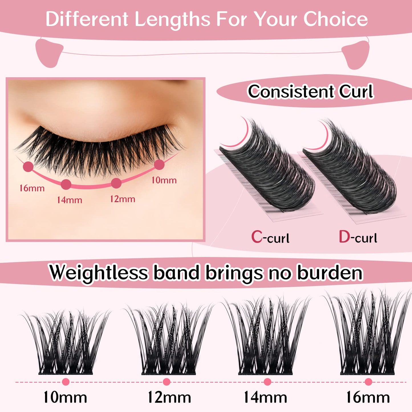 Cluster Lashes, 72 Pcs Individual Lashes, Lash Clusters DIY Eyelash Extension, Super Thin Band Reusable Soft & Comfortable (Treasure-D-12mm)