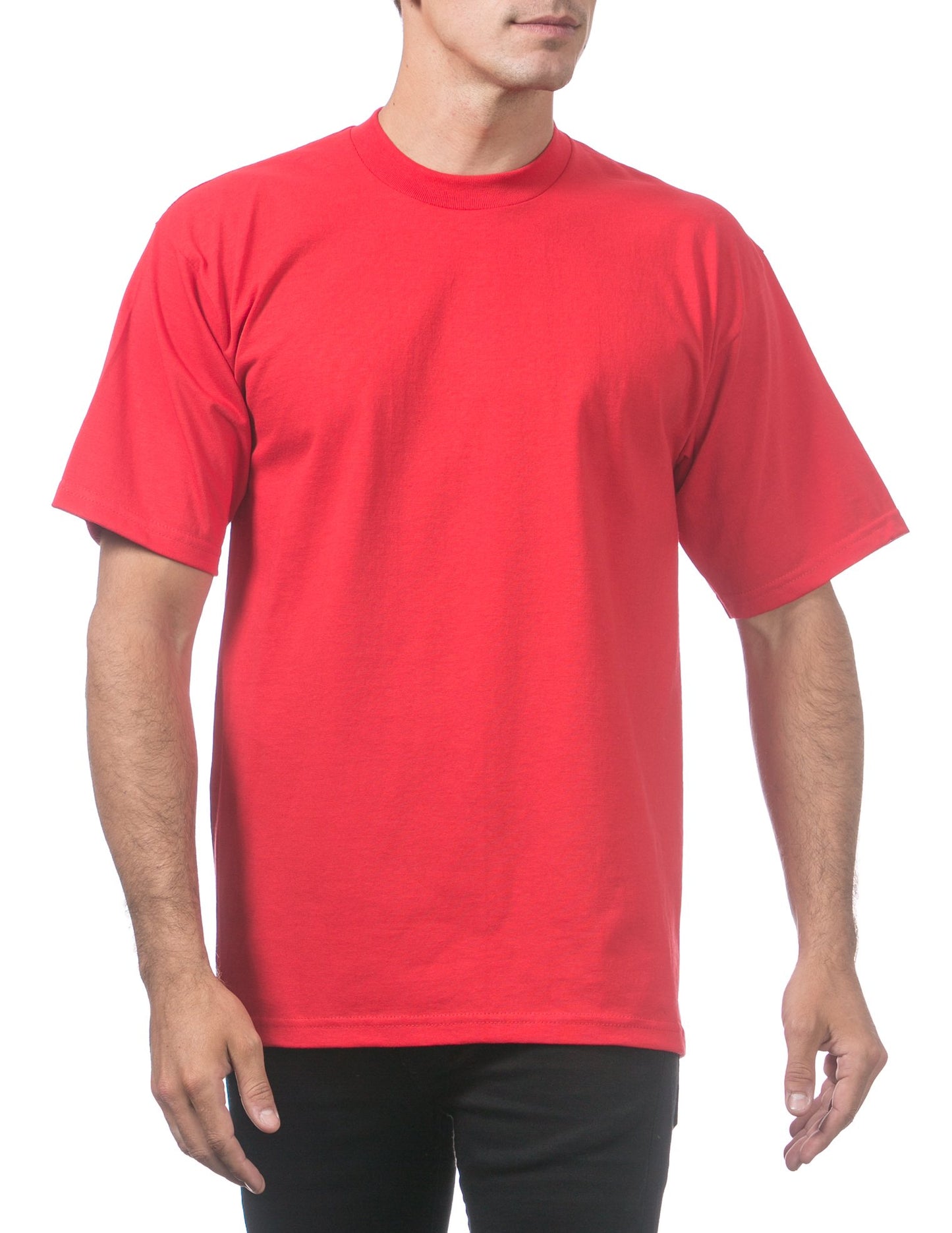 Pro Club Men's Heavyweight Cotton Short Sleeve Crew Neck T-Shirt, Red, Small