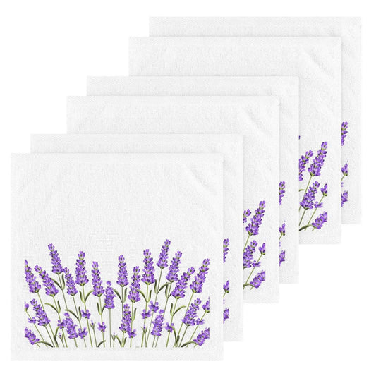 ALAZA Wash Cloth Set Purple Lavender Flowers(n1) - Pack of 6, Cotton Face Cloths, Highly Absorbent and Soft Feel Fingertip Towels