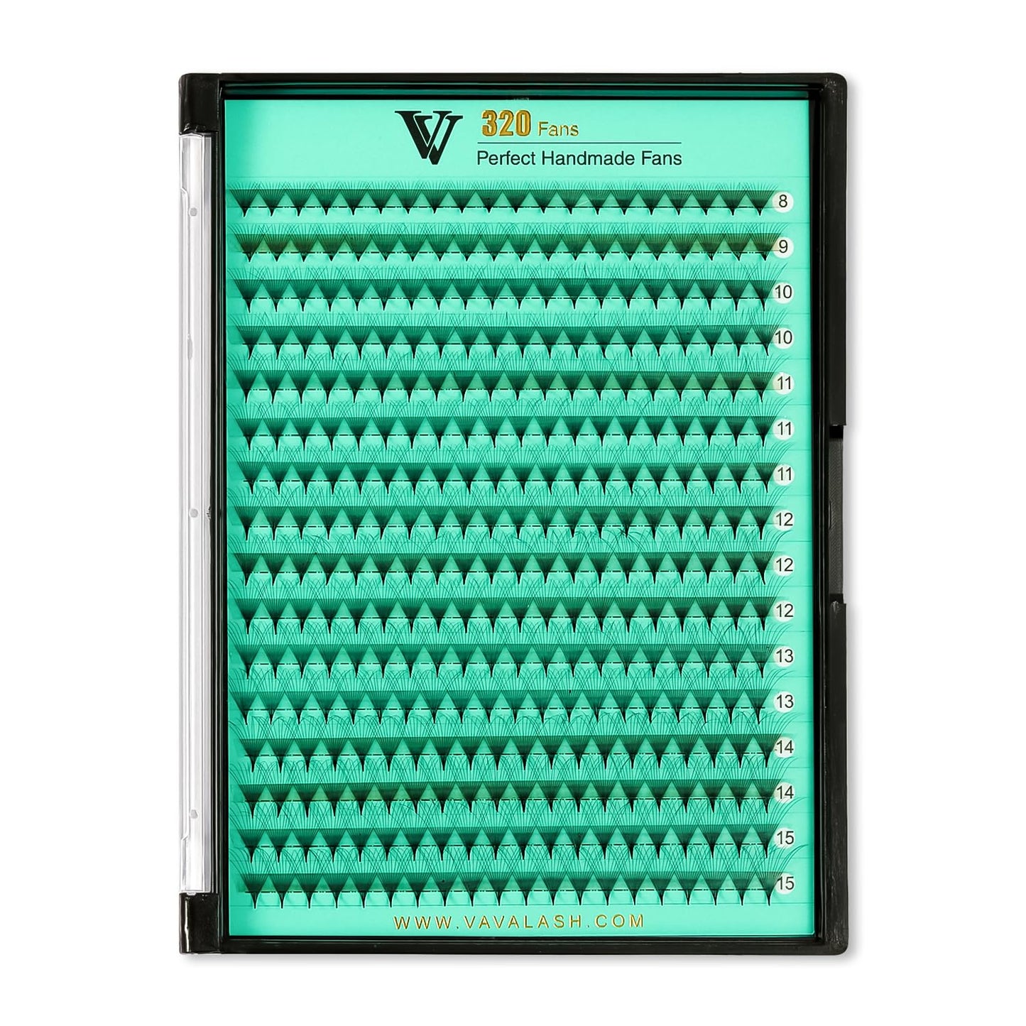 VAVALASH Premade Fans Eyelash Extensions 320 Fans 10D 14D 16D 20D 0.03 0.05 0.07 Thickness C/D Curl Middle Stem Heat Bonded Premade Fans Russian Volume Lash Extensions (320 Fans-12D-0.03-C-8-15mm)