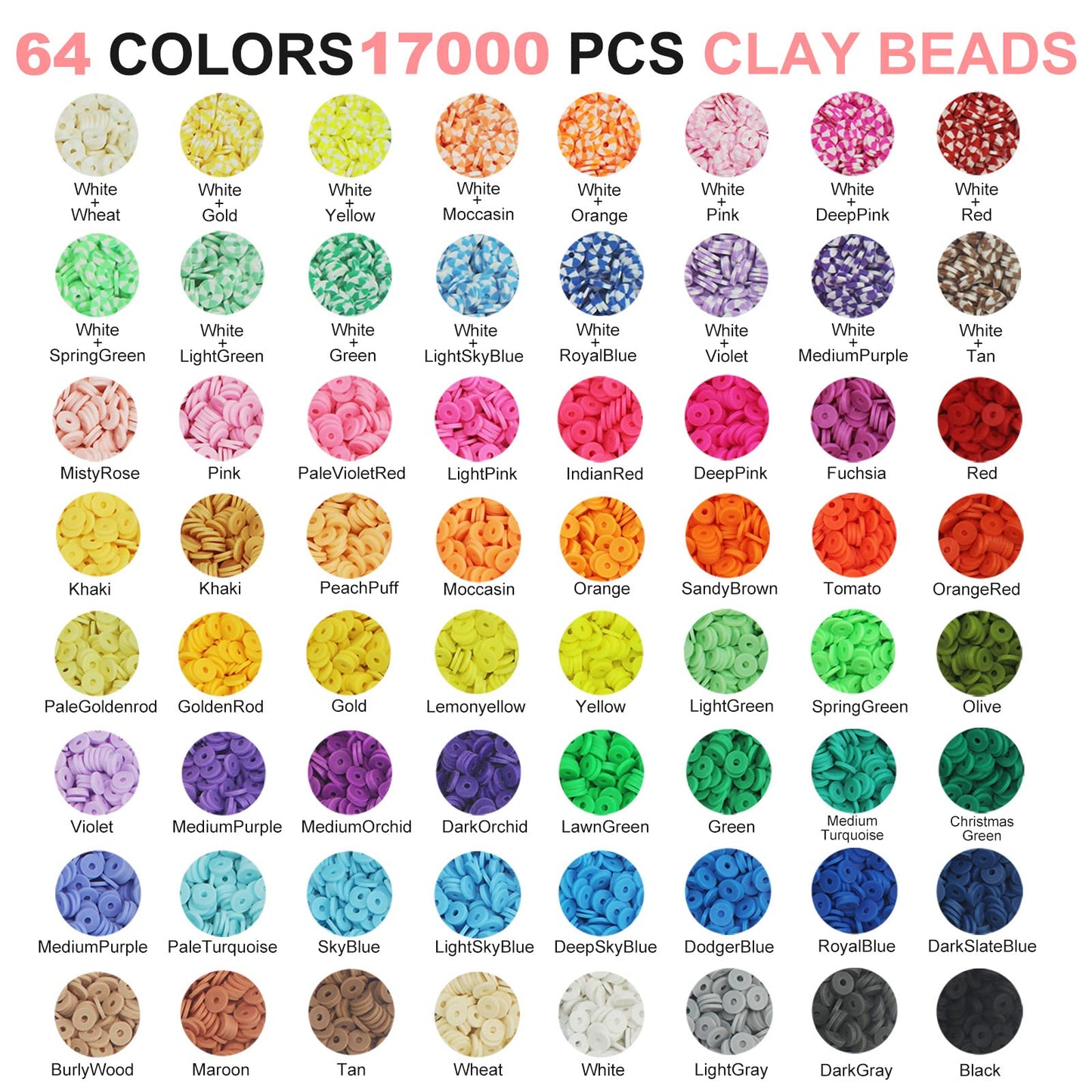 Redtwo 18000 Pcs Clay Beads Bracelet Making Kit, 4 Boxes 64 Colors Flat Polymer Heishi Jewelry with Gift Pack, Friendship Bracelet for Girls Ages 8-12