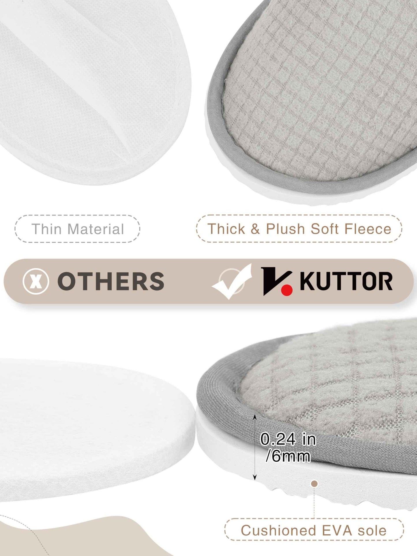 KUTTOR 12 Pairs Disposable Fleece Spa Slippers Closed-Toe Hotel House Guests Slippers Reusable Non-Slip for Shoeless Home Travel Spa Fits Men’s 10/Women’s 11