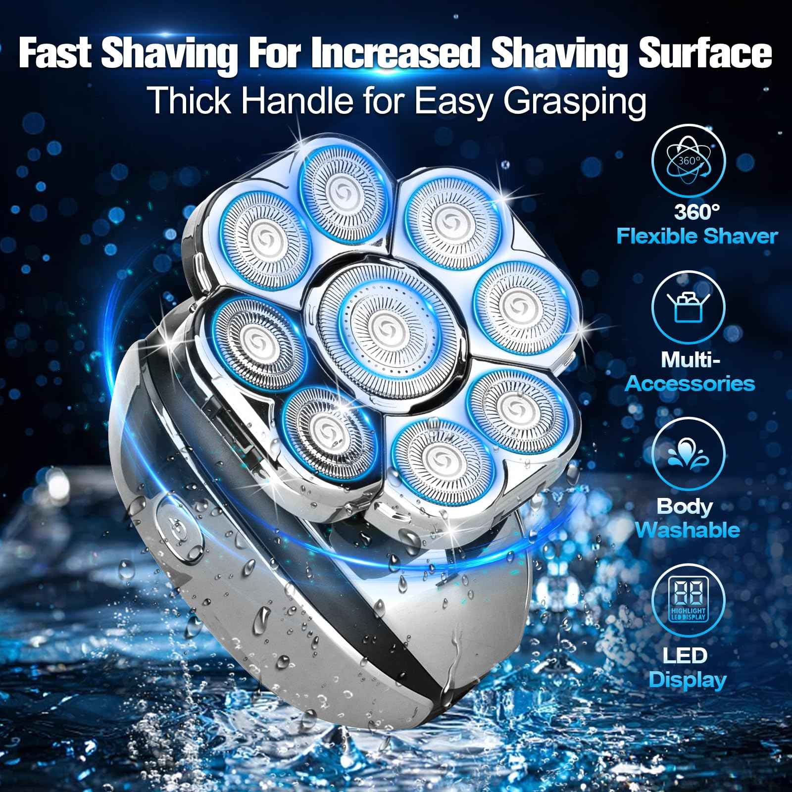 Upgrade Head Shavers for Bald Men,Head Shaver 9D, 6-in-1 Electric Razor Grooming Kit with Nose Hair Trimmer, Waterproof Wet/Dry Shaver, LED Display, Rechargeable Bald Head Razor, Gift for Men