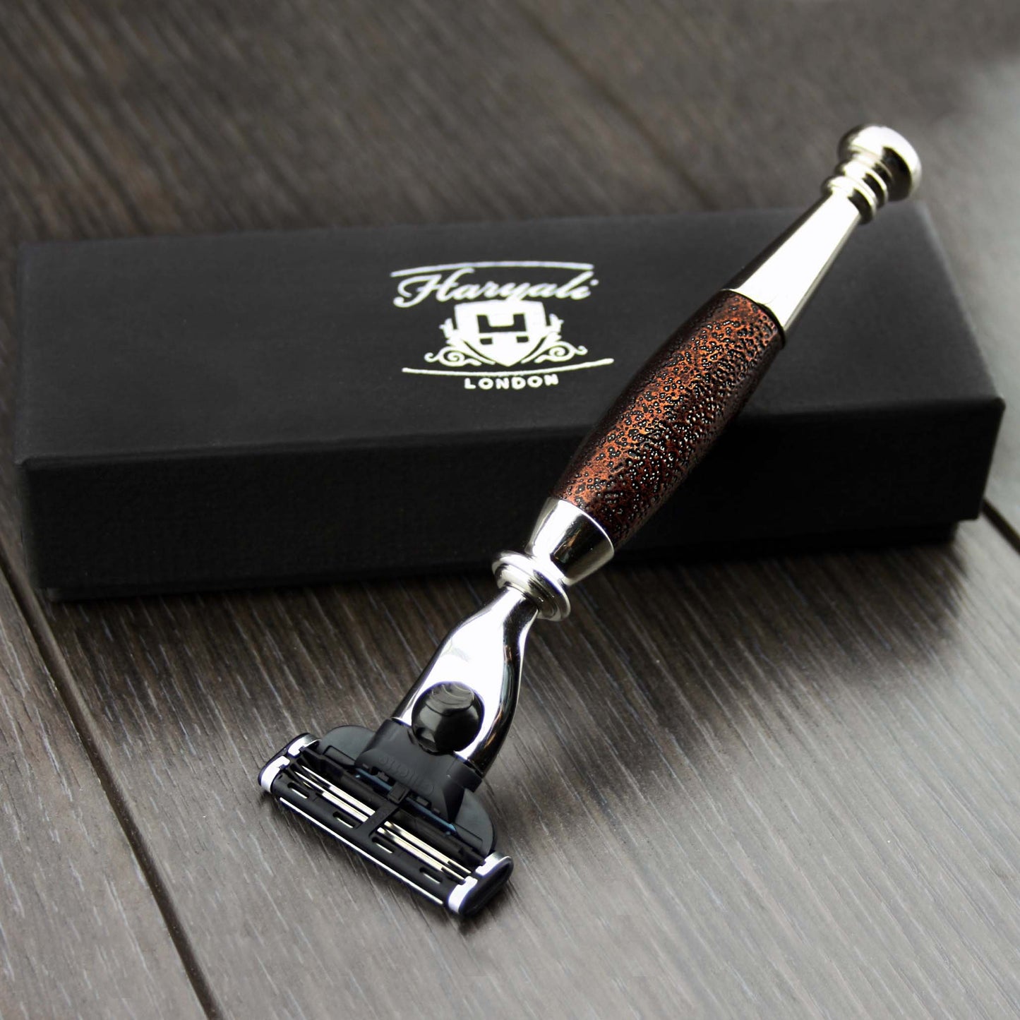 Haryali London 3 Edge Shaving Razor with Maroon Antique Handle Beard and Mustache Safety Razor for Mens Perfect Shave