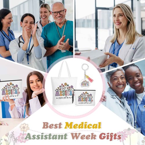 Sieral 6 Pcs Medical Gift for Women Tote Canvas Bag Makeup Cosmetic Bag Motivational Keychain Medical Assistant Pharmacist Appreciation Favor