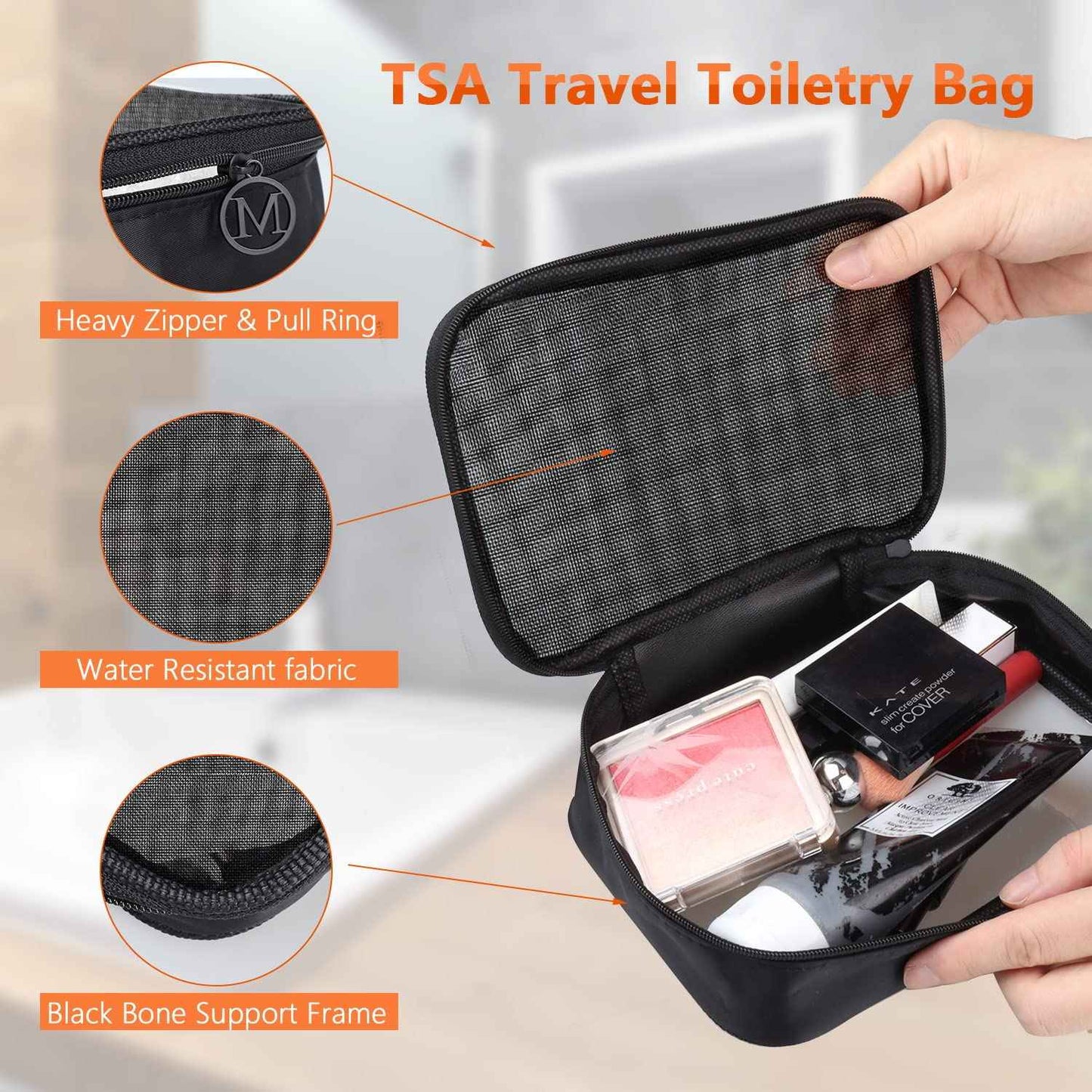 DARIN TSA Approved Clear Toiletry Bag Tansparent Travel Makeup Bag Zipper Cosmetic Pouch, Airline 3-1-1 Rule Carry-On Flight Liquid Bag For Women and Men- (2 Size 1L+1M,Clear Black) (Mesh Black)