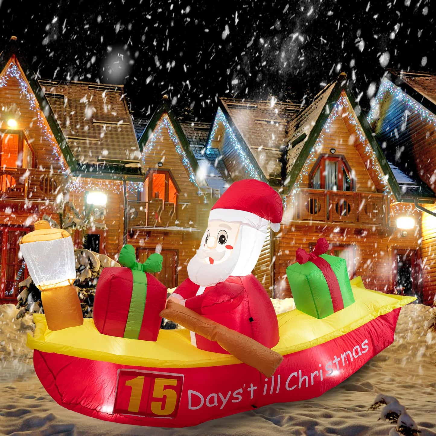 Inflatable Christmas Outdoor Decorations, 6.8 FT Countdown Xmas Inflatables Rowing Santa Claus, Lighted Blow Up Holiday Inflatable Replaceable Numbers for Outdoor Indoor Lawn and Garden.