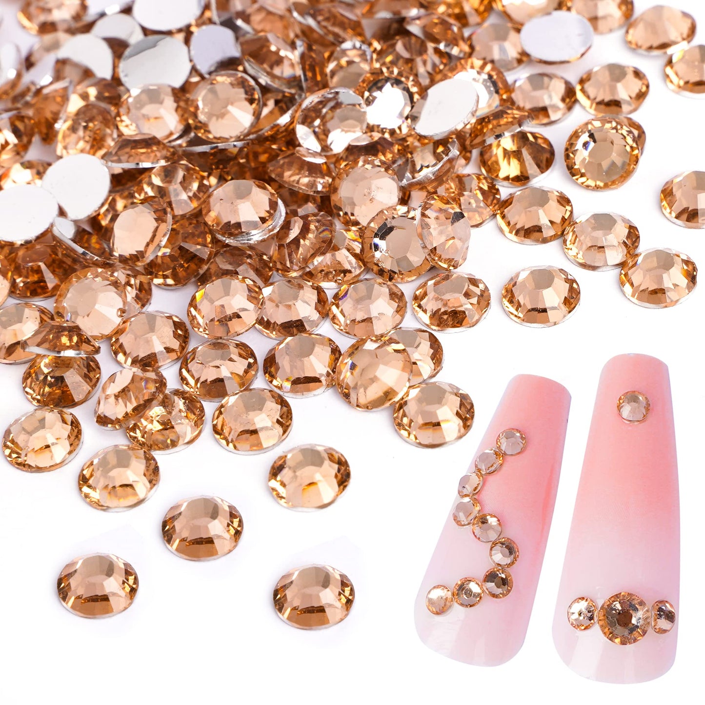 Champagne Rhinestones 3000Pcs Flat Back Nail Gems Nail Rhinestones for Nails Makeup Craft, Shiny Crystals Nail Art Decorations (Champagne 3mm)