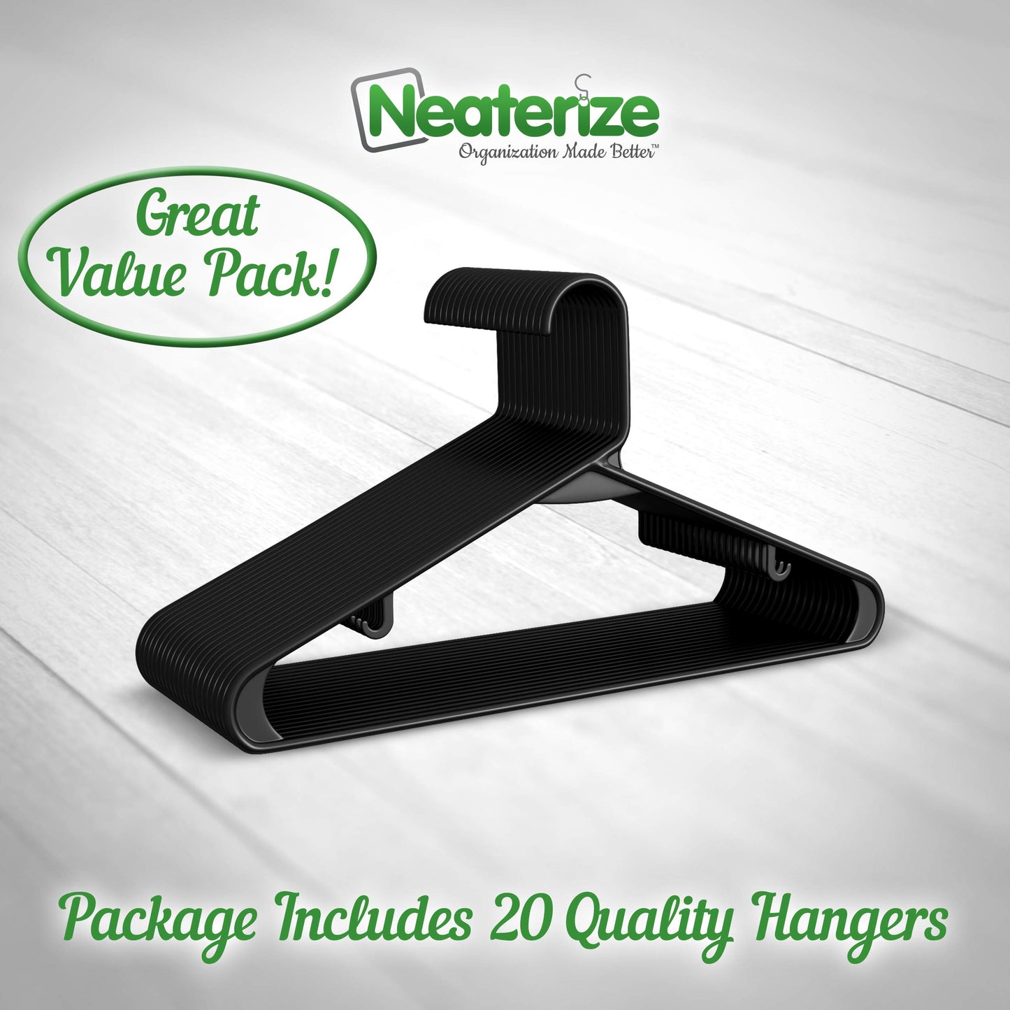 Clothes Hangers Plastic 20 Pack - Black Plastic Hangers - Makes The Perfect Coat Hanger and General Space Saving Clothes Hangers for Closet - Percheros Ganchos para Colgar Ropa Hangars