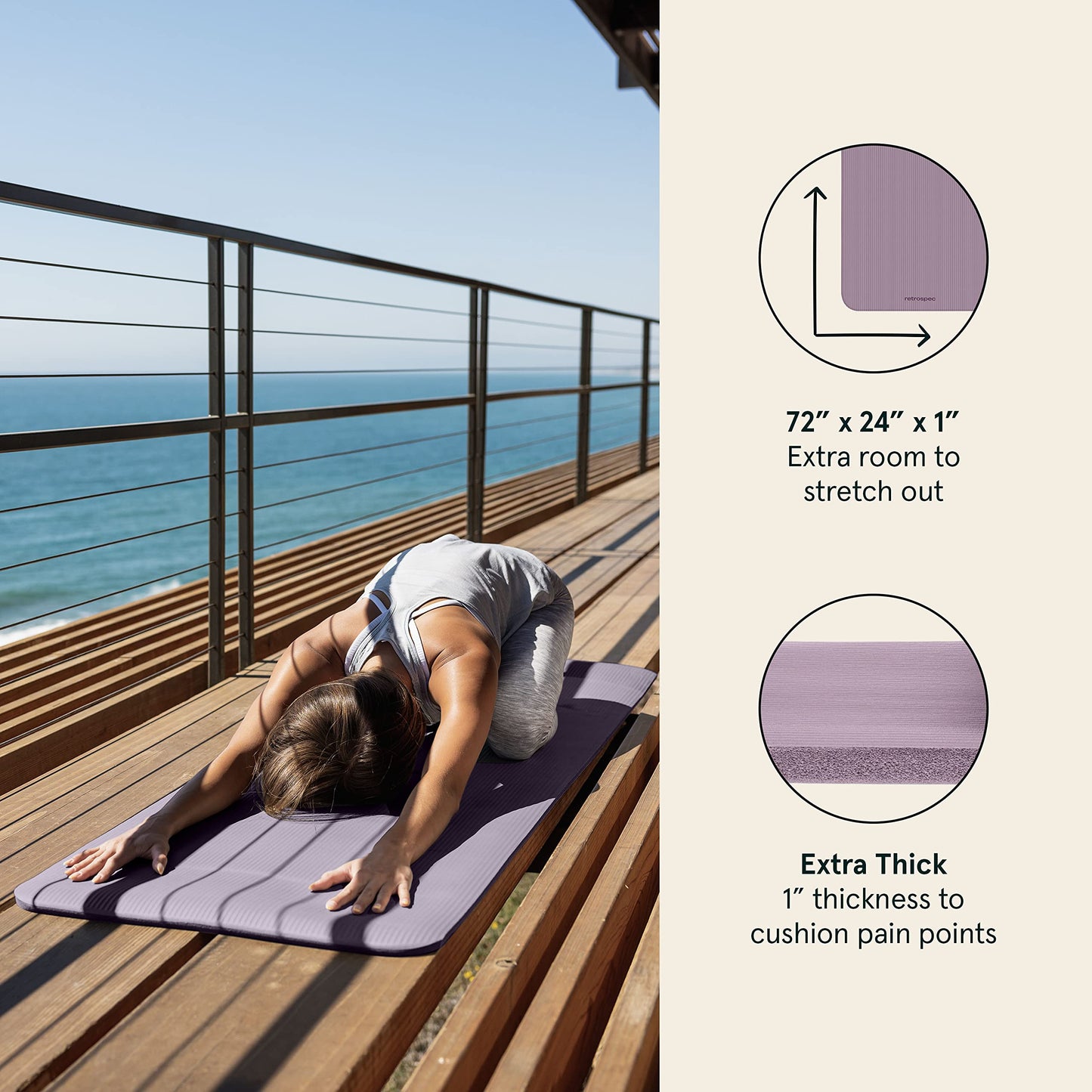 Retrospec Solana Yoga Mat 1" Thick with Nylon Strap for Men & Women - Non Slip Exercise Mat for Home Yoga, Pilates, Stretching, Floor & Fitness Workouts, Violet Haze