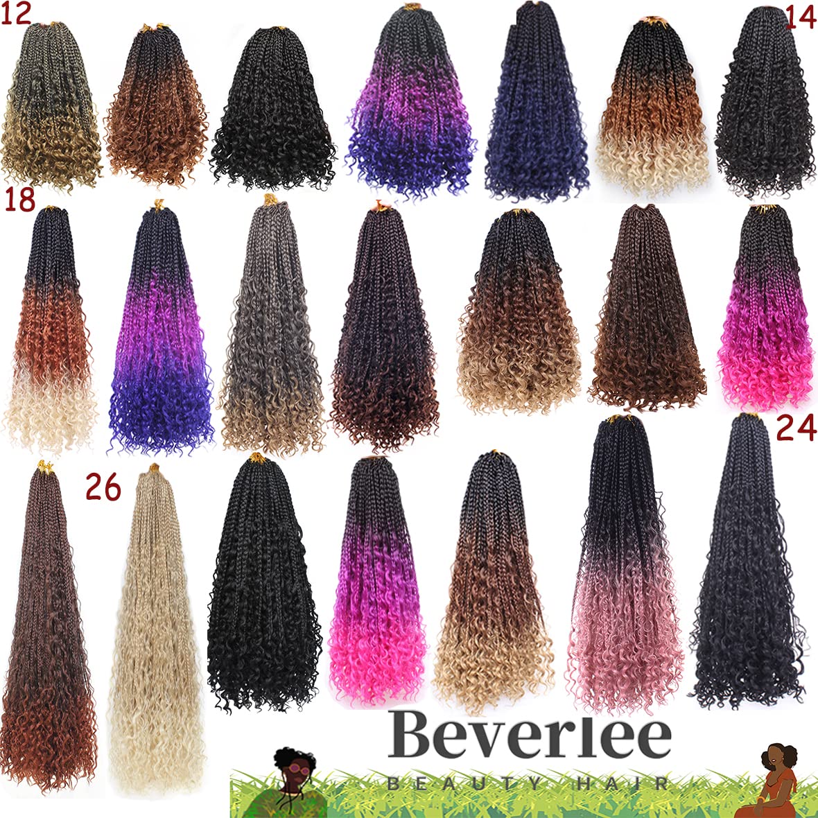 Beverlee Goddess Box Braids Crochet Hair 14 Inch Boho Box Braids 8 Packs Crochet Hair Bohemian Box Braids Crochet Braids Box Braids Curly Ends Messy Pre-looped Synthetic Curly Crochet Hair for Women