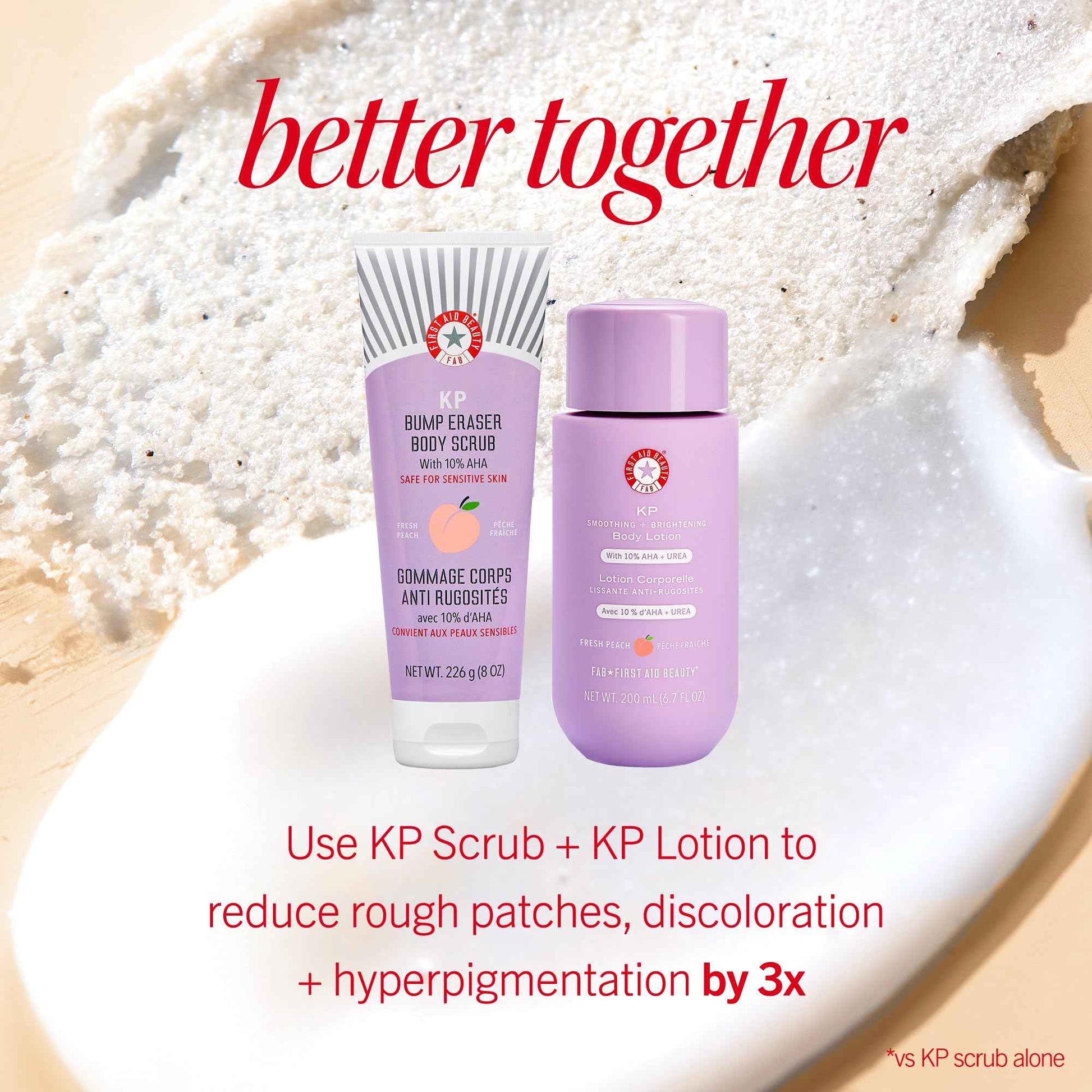 First Aid Beauty - KP Smoothing + Brightening Body Lotion with 10% AHA, Lactic Acid, Urea + Colloidal Oatmeal, Exfoliate & Moisturize, Banish Keratosis Pilaris Bumps, NEW Peach Scent (6. 7 fl oz)