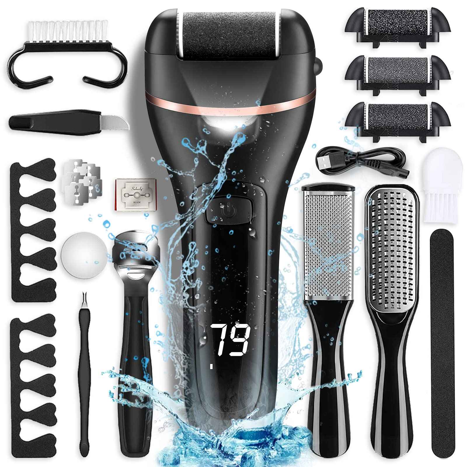 27 in 1 Electric Callus Remover for feet Professional Pedicure kit,Foot Care Tools,Pedicure Tools,Replace Roller Head for feet Refill Roller Extra