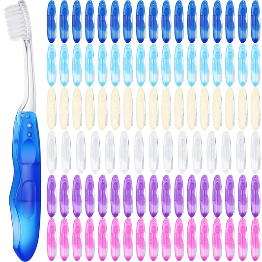 Nuogo 100 Pieces Travel Toothbrushes Folding Tooth Brush Portable Soft Collapsable Toothbrush Bulk for Kids Adult Camping Hiking Travel Supplies, 6 Colors