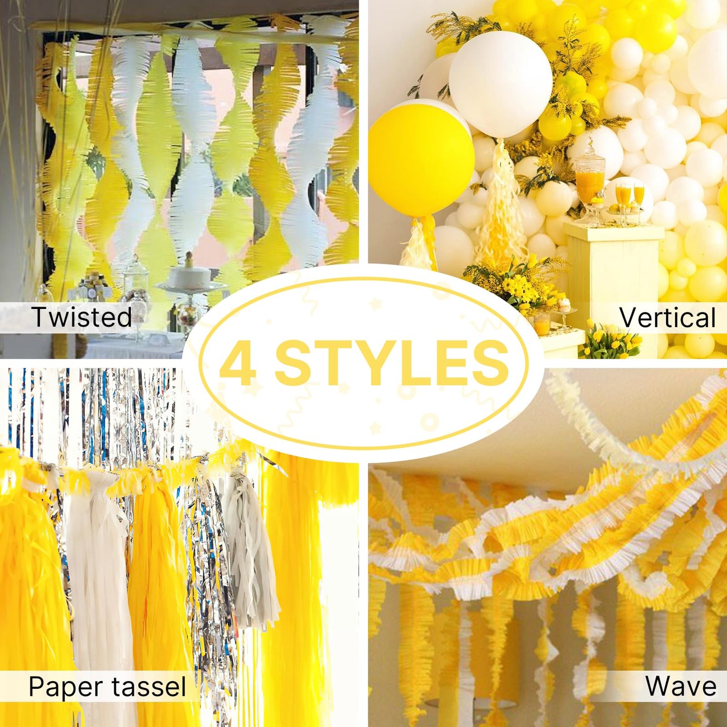 PartyWoo Crepe Paper Streamers 6 Rolls 492ft, Pack of Yellow and Orange Crepe Paper Party Streamers, Crepe Paper for Birthday Decorations, Party Decorations, Wedding Decorations (1.8 in x 82 Ft/Roll)