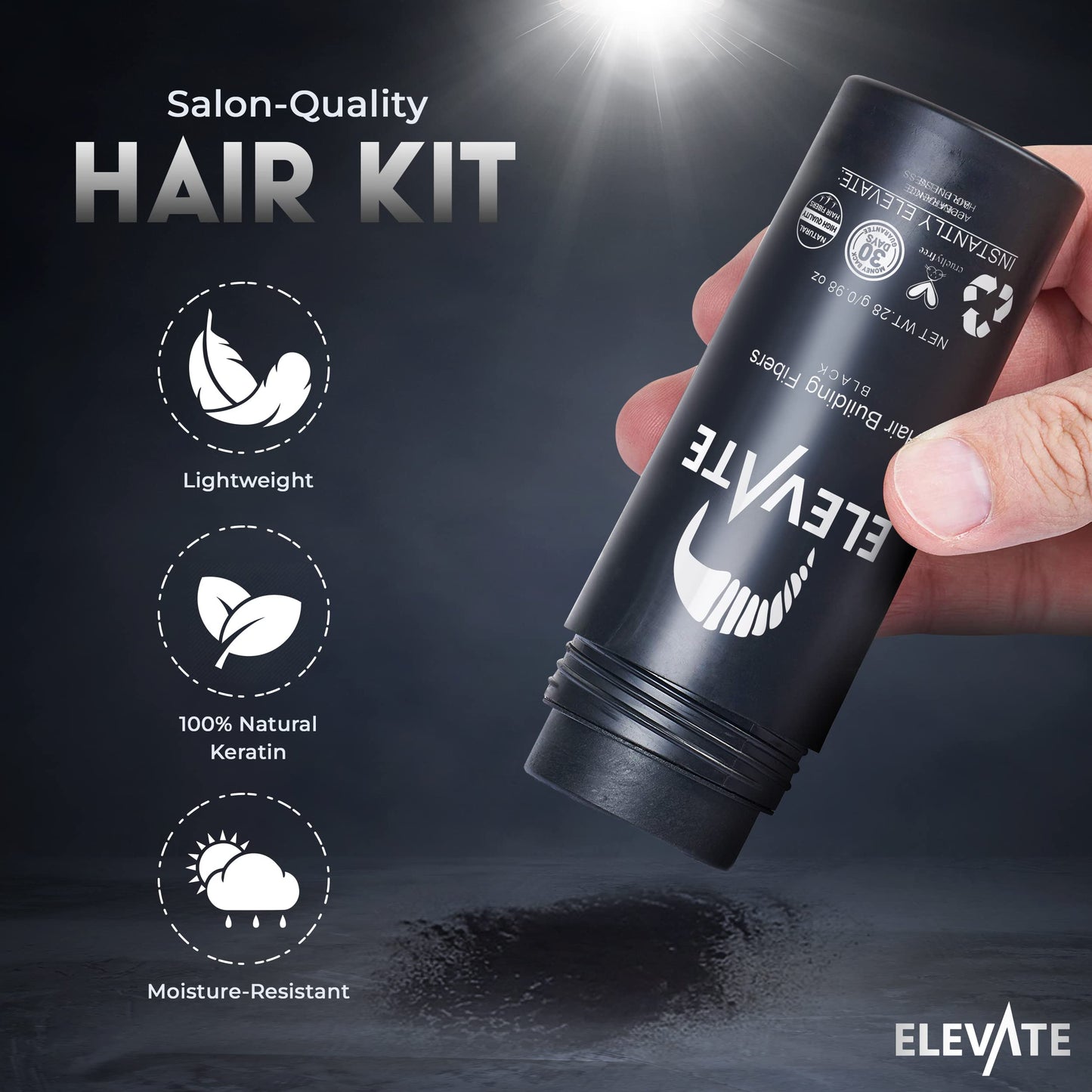 ELEVATE Hair Perfecting 3-in-1 Kit Set Includes Natural Hair Thickening Fibers & Spray Applicator Pump Nozzle & Locking Setting Hold Hair Spray | Instantly Conceal Balding Hair Thinning Areas (Black)