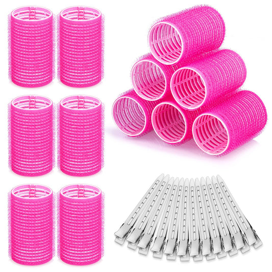 Hair Curlers Rollers, 12Pcs Hair Rollers Hair Curlers Self Grip Holding Rollers with 12 Pcs Stainless Steel Duckbill Clips for Long Medium Short Thick Fine Thin Hair Bangs Volume