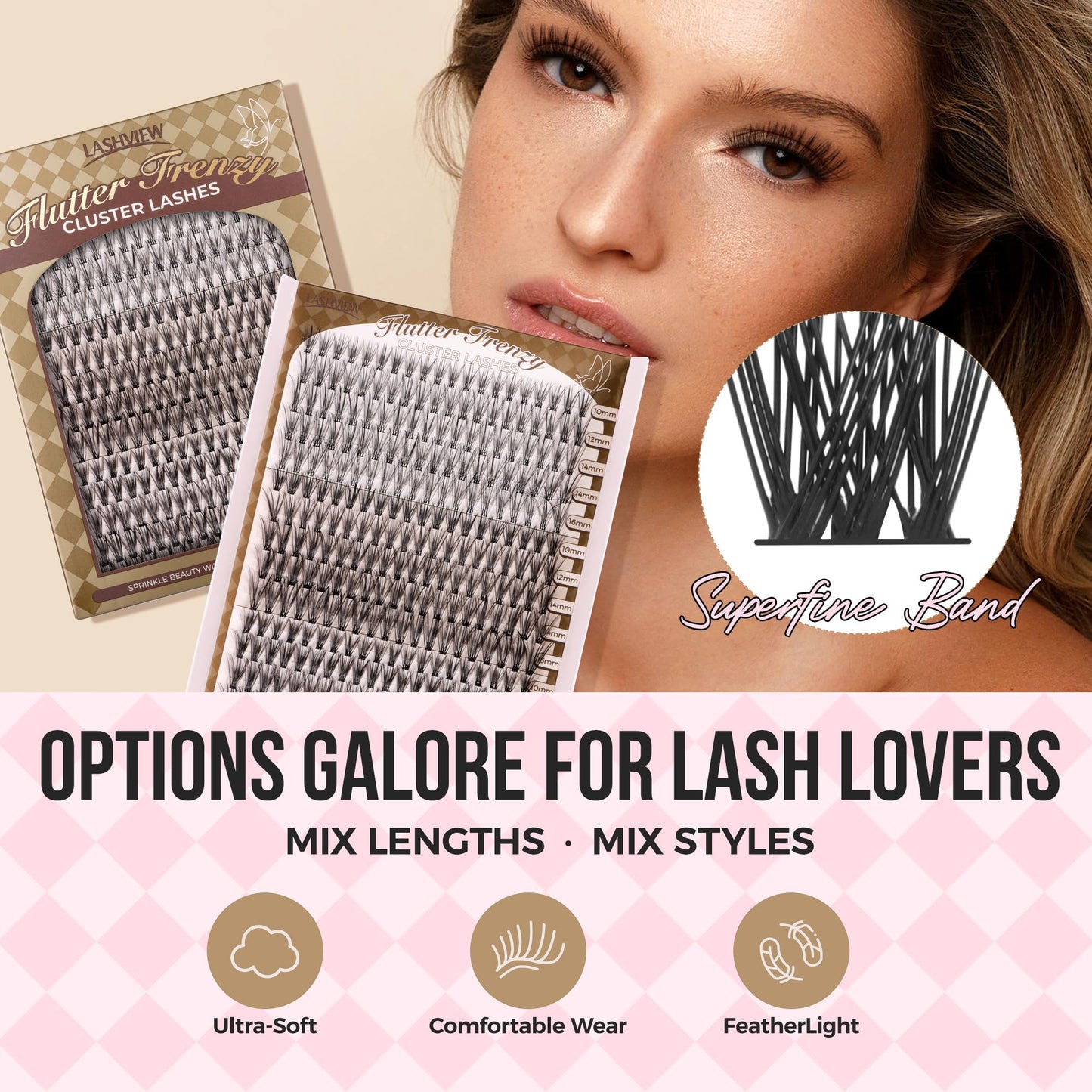 LASHVIEW Lash-Extension-Clusters 300pcs D Curl Lash Clusters Natural Look Cluster Lashes Extensions Super Thin Band & Soft Lashes Reusable 9-16mm MIX (20D&30D&40D)