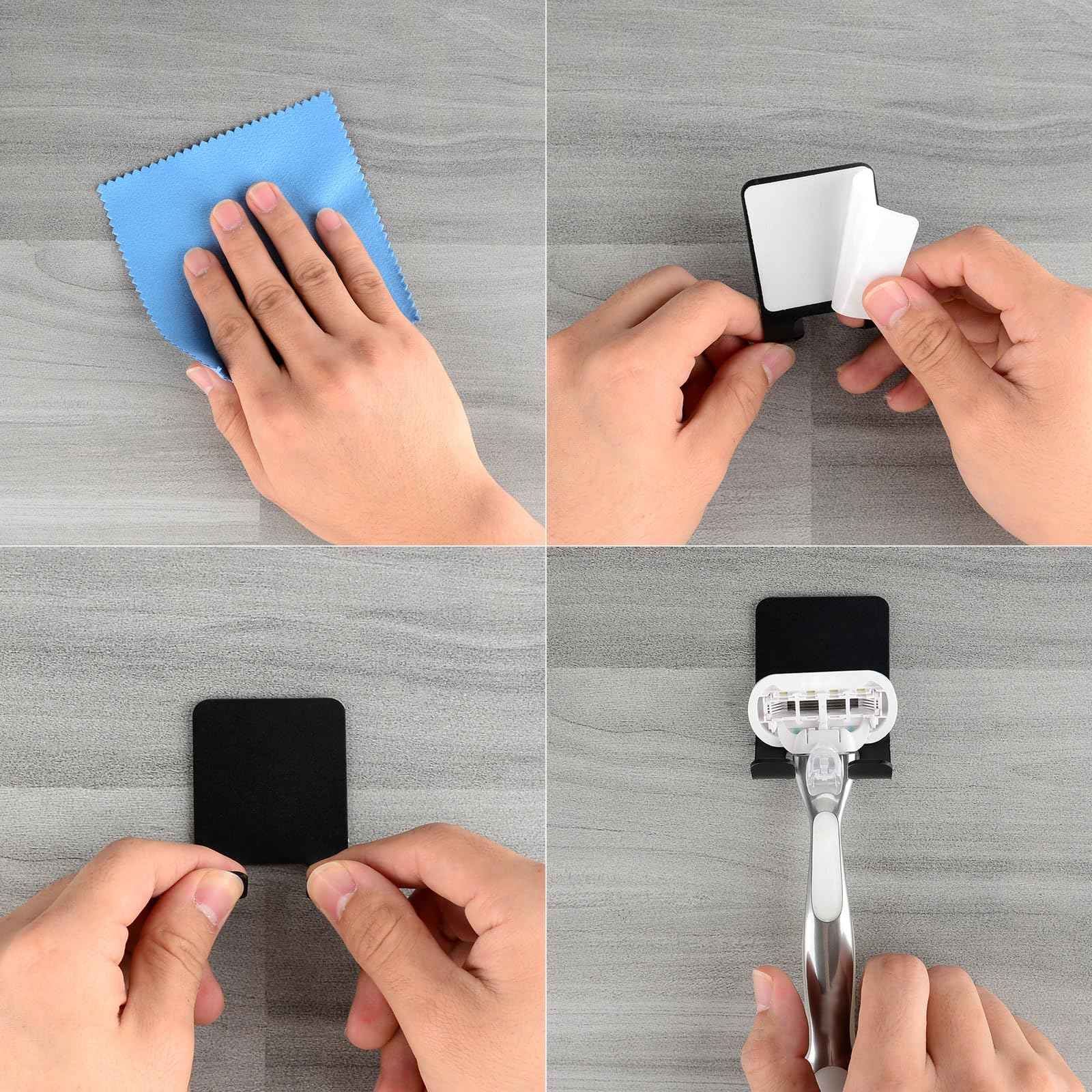 Linkidea 2 Packs Wall Mount Razor Holder for Shower, Stainless Steel Self Adhesive Shaver Hooks, Sticky Hanger Compatible with Venus Platinum, Fusion 5 Proshield, Mach 3 Classic (Black)