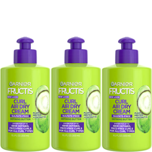 Garnier Fructis Style Curl Nourish Butter Cream Leave-In Conditioner for Curly Hair, 10.2 Ounce Bottle, 3 Count