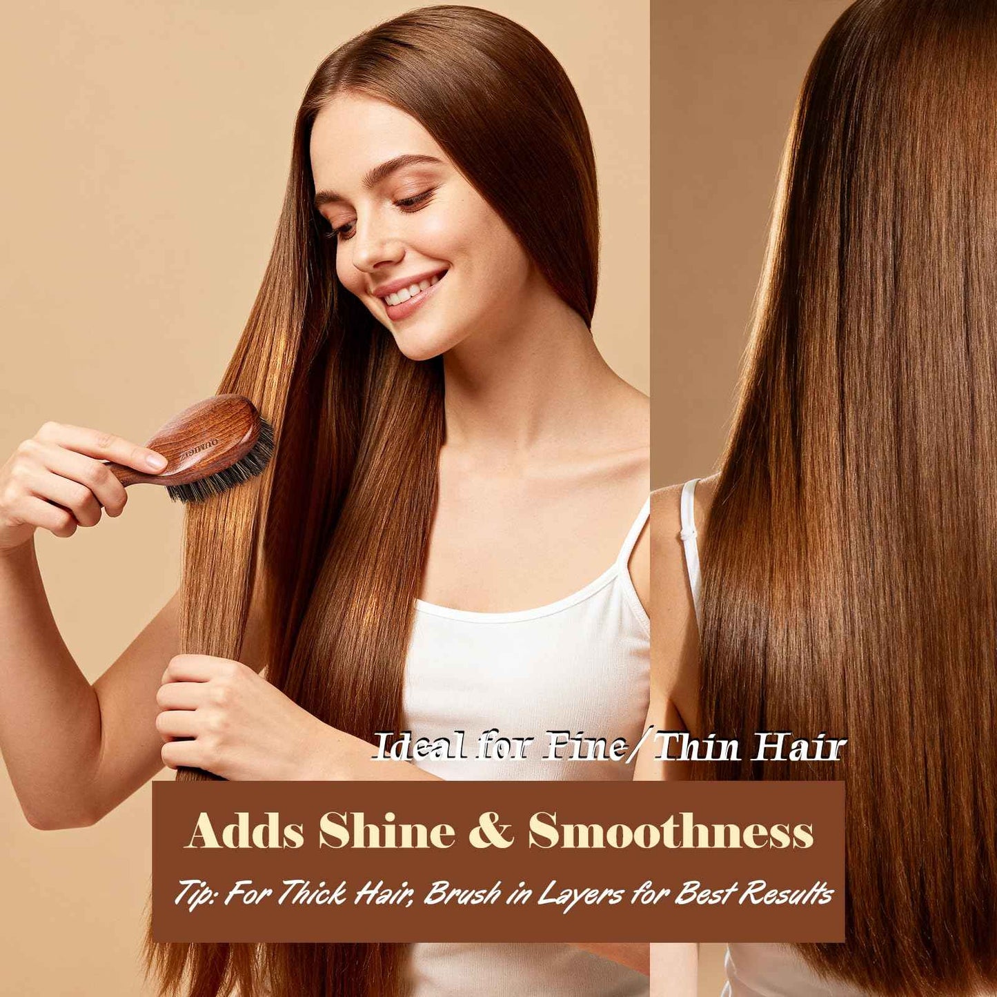 OUMIGIZ Boar Bristle Hair Brush Since 1965 British Craftsmanship, Handmade Natural Wooden Mini Hairbrush/Beard Brush, Pure Soft Bristles Gentle Detangling Women Men Kids Thin Fine Hair, Smooth & Shine