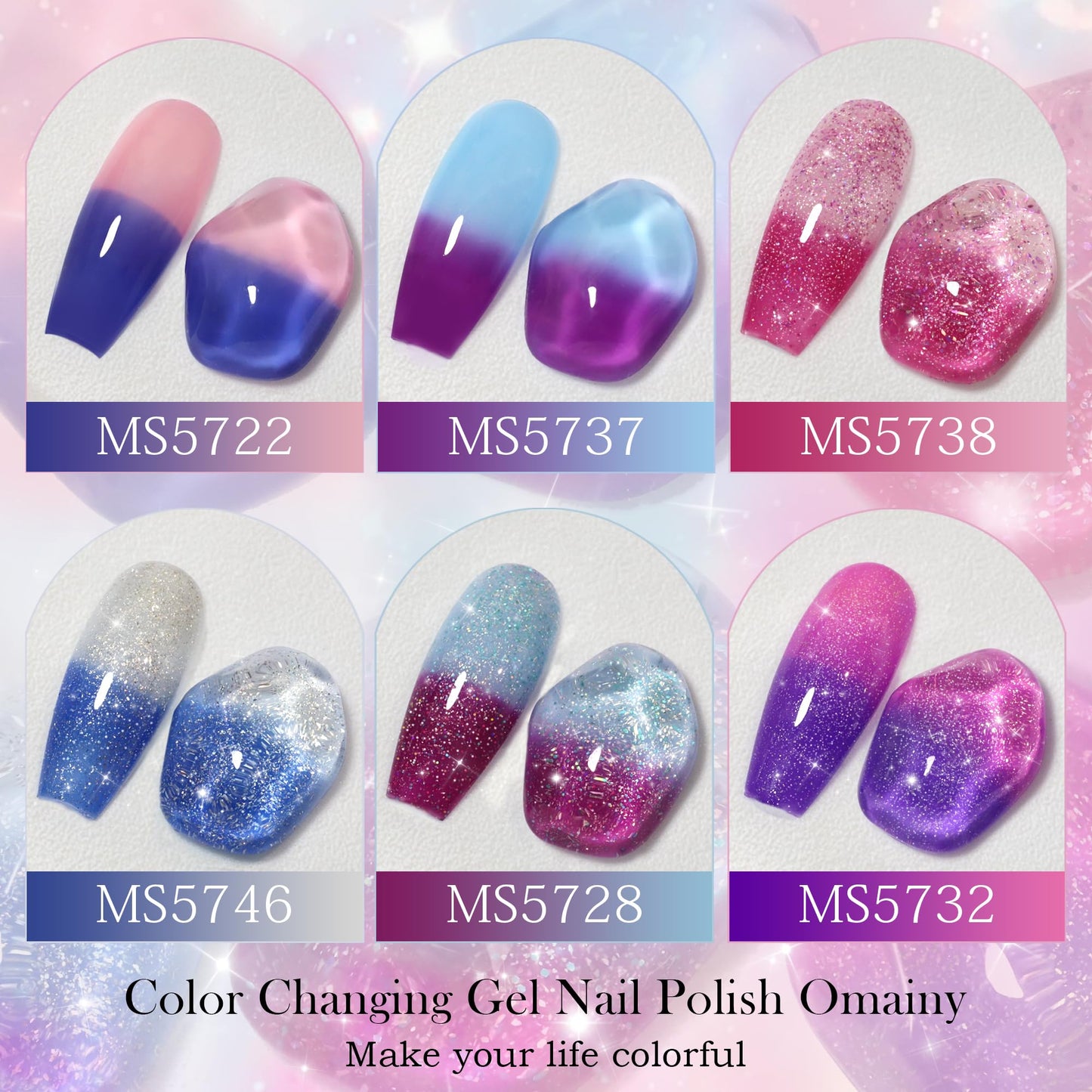 Omainy Gel Nail Polish Set -Color Changing Gel Nail Polish Set Purple Blue Pink Red Laverder Wind Red Black Color Changing Gel Polish Soak Off UV LED Thermal Temperature Art (8PC003)