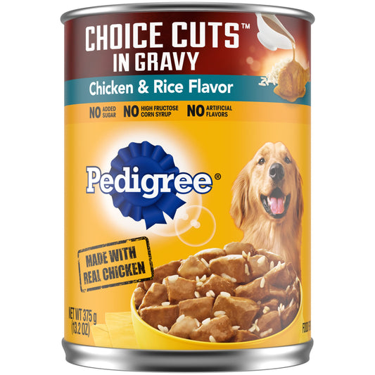 PEDIGREE CHOICE CUTS IN GRAVY Adult Canned Soft Wet Dog Food, Chicken & Rice Flavor, 13.2 oz. Cans (Pack of 12)