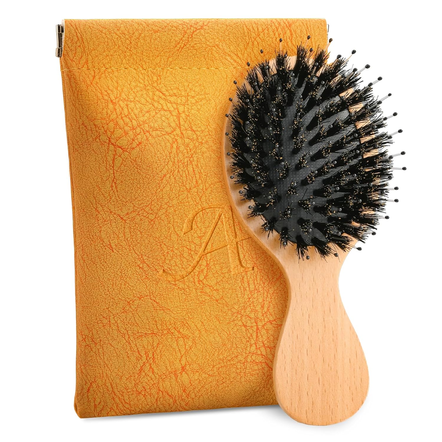 Mini Boar Bristle Hair Brush, Travel Size Boar Bristle HairBrush for Detangle Massage Add Shine - Perfect for Baby Kids Men Women, for Thick, Curly, Thin, Long, Short, Wet or Dry Hair