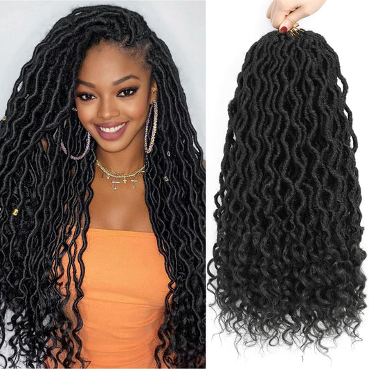 Karida Faux Locs Crochet Hair 18 Inch, 8 Packs Pre Looped Goddess Locs Crochet Hair, Wavy Crochet Faux Locs With Curly Ends, Boho Faux Locs Crochet Hair For Black Women (18 inch, 1B#)