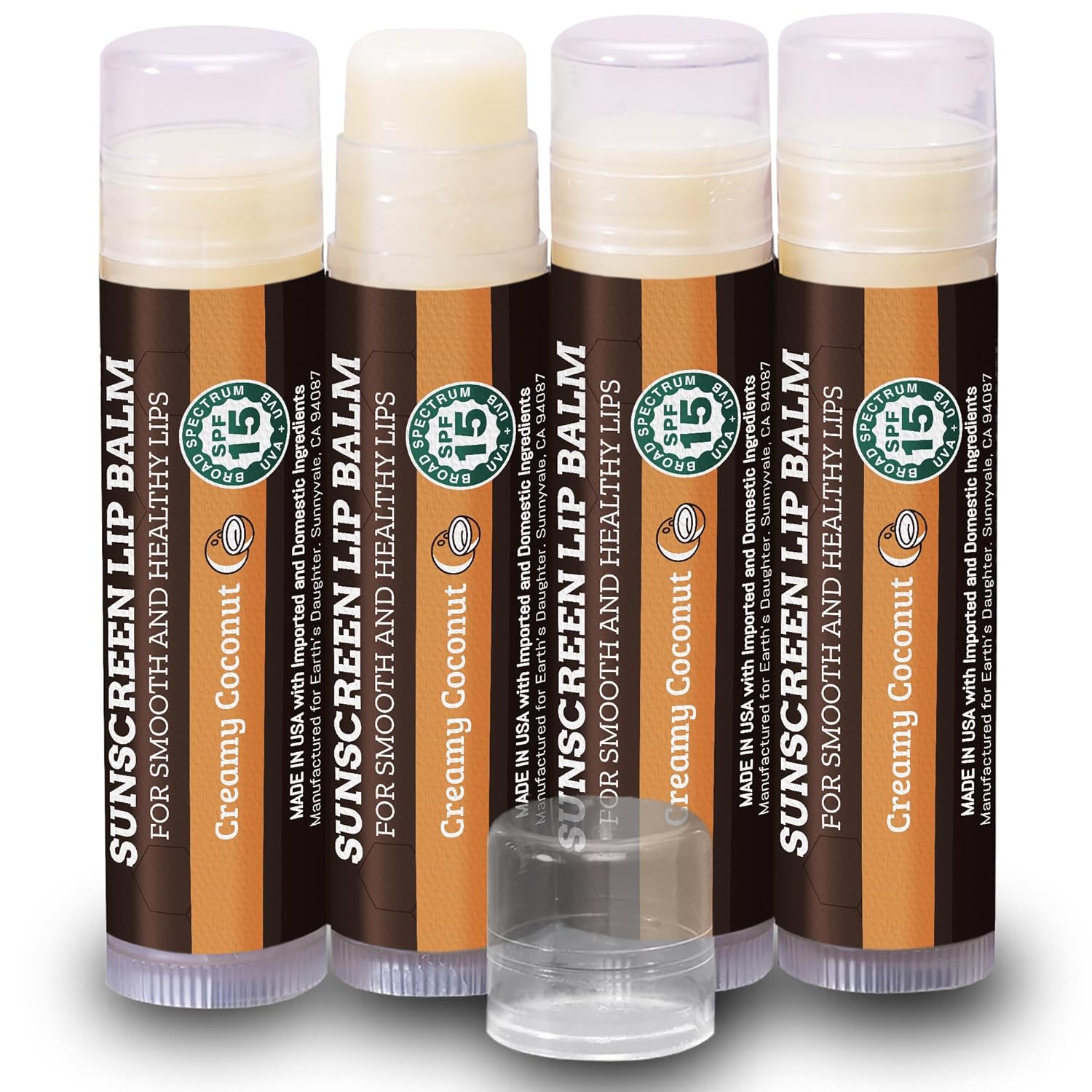 Earth's Daughter USDA Organic Lip Balm 6-Pack - Fruit Flavors, Beeswax, Coconut Oil, Vitamin E - Best Lip Repair Chapstick for Dry Cracked Lips - Moisturizing Lip Care