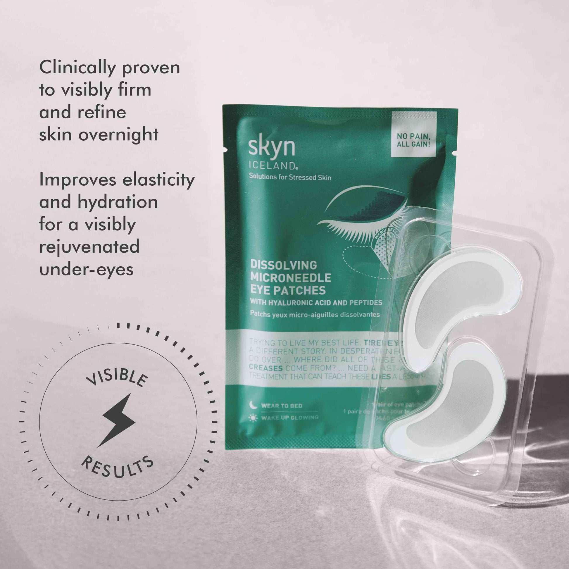 skyn ICELAND Dissolving Microneedle Under Eye Patches with 39% Hyaluronic Acid and Peptides, No Slip Overnight Eye Mask for Fine Lines, Wrinkles and Firming, Vegan, All Skin Types, 3 Pairs
