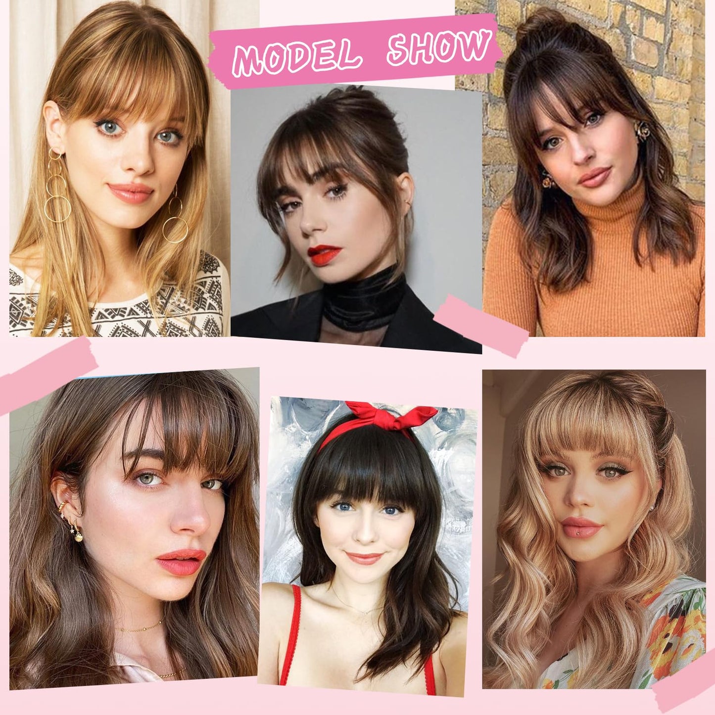 OUDIS Bangs Hair Clip in Bangs, 100% Human Hair Wispy Bangs Clip in Hair Extensions, Clip on Bangs Fringe with Temples Hairpieces for Women(Brown Black)