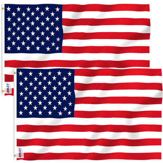 ANLEY Pack of 2 Fly Breeze 3x5 Foot American US Polyester Flag - Vivid Color and Fade proof - Canvas Header and Double Stitched - USA Flags with Brass Grommets 3 X 5 Ft