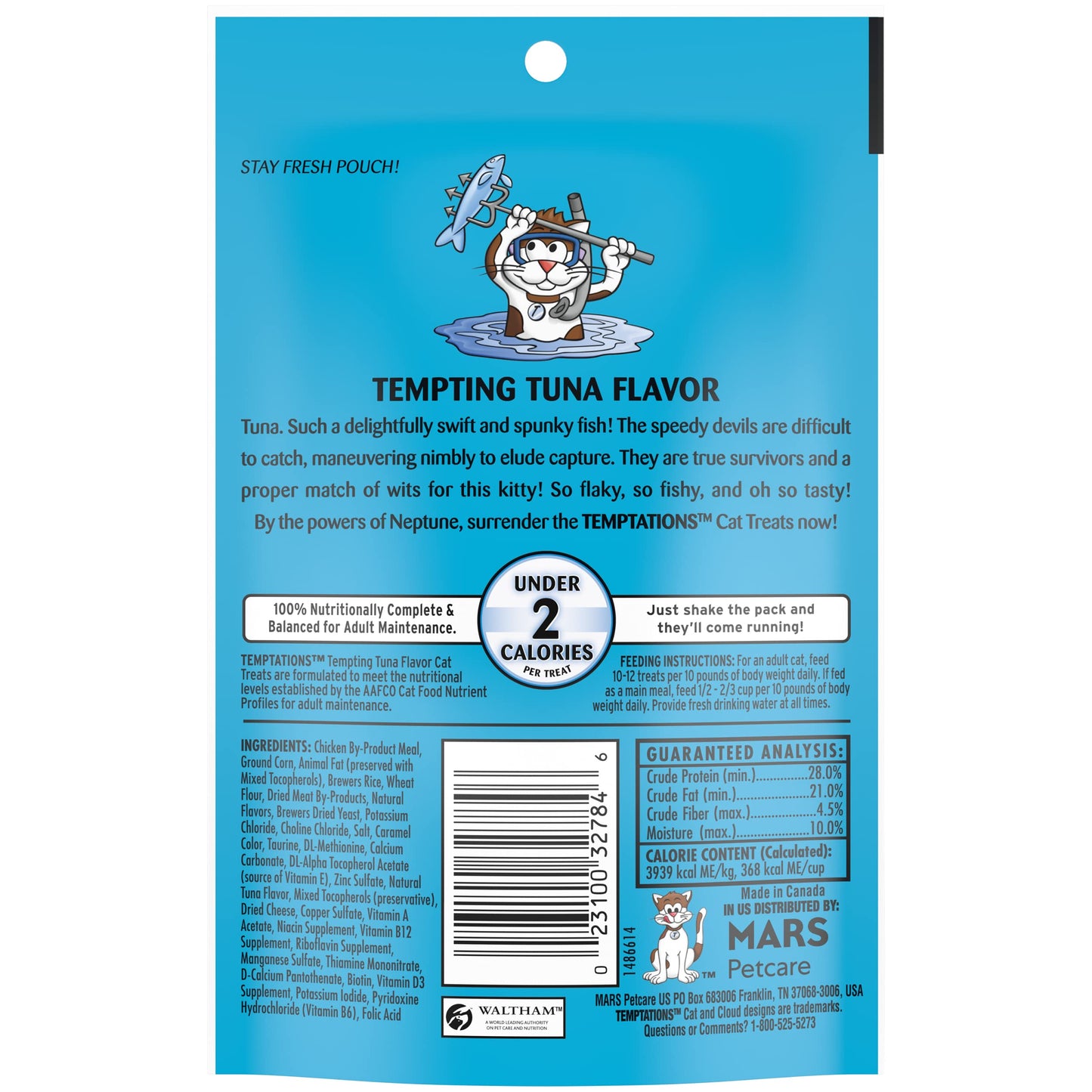 TEMPTATIONS Classic Crunchy and Soft Cat Treats Tempting Tuna Flavor, 3 oz. Pouch (Pack of 12)