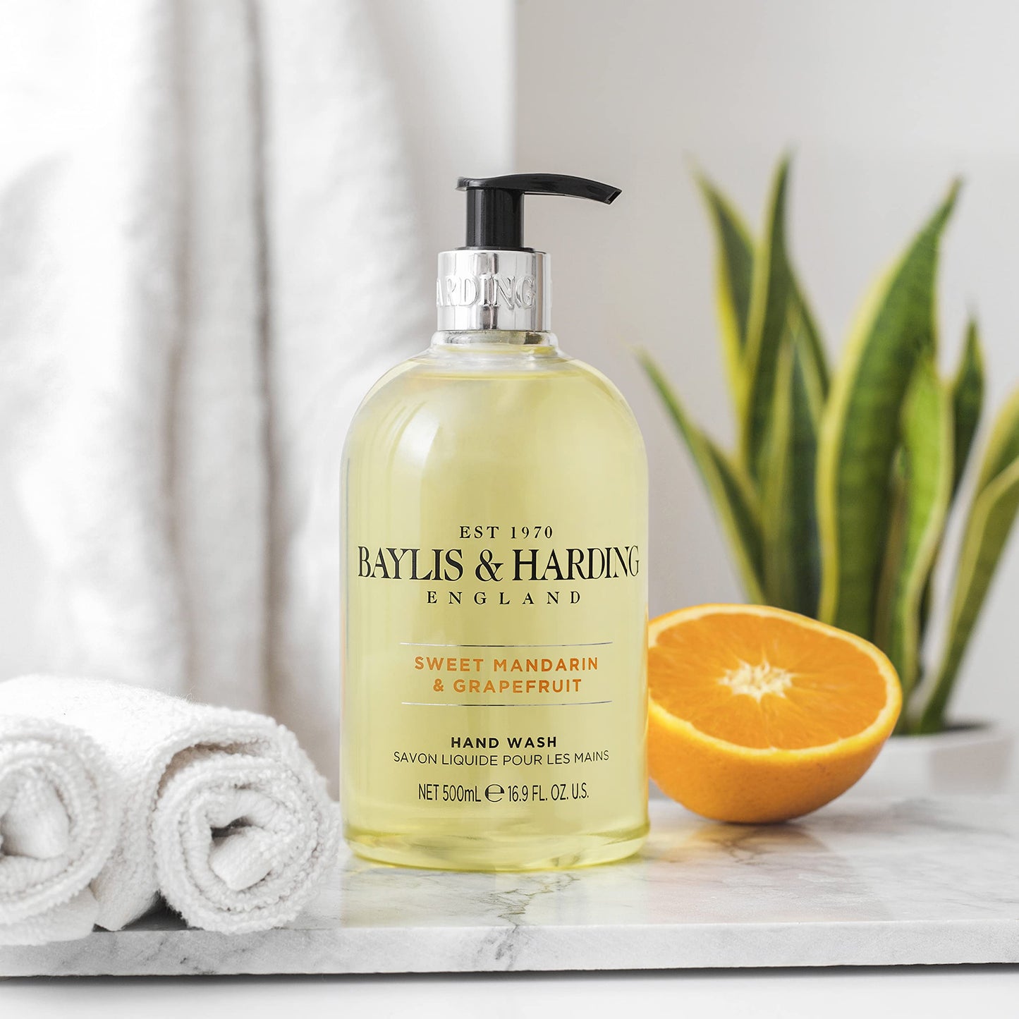 Baylis & Harding Liquid Hand Soap Wash with Dispenser, Sweet Mandarin & Grapefruit, 16.9oz/500ml (3-Pack)