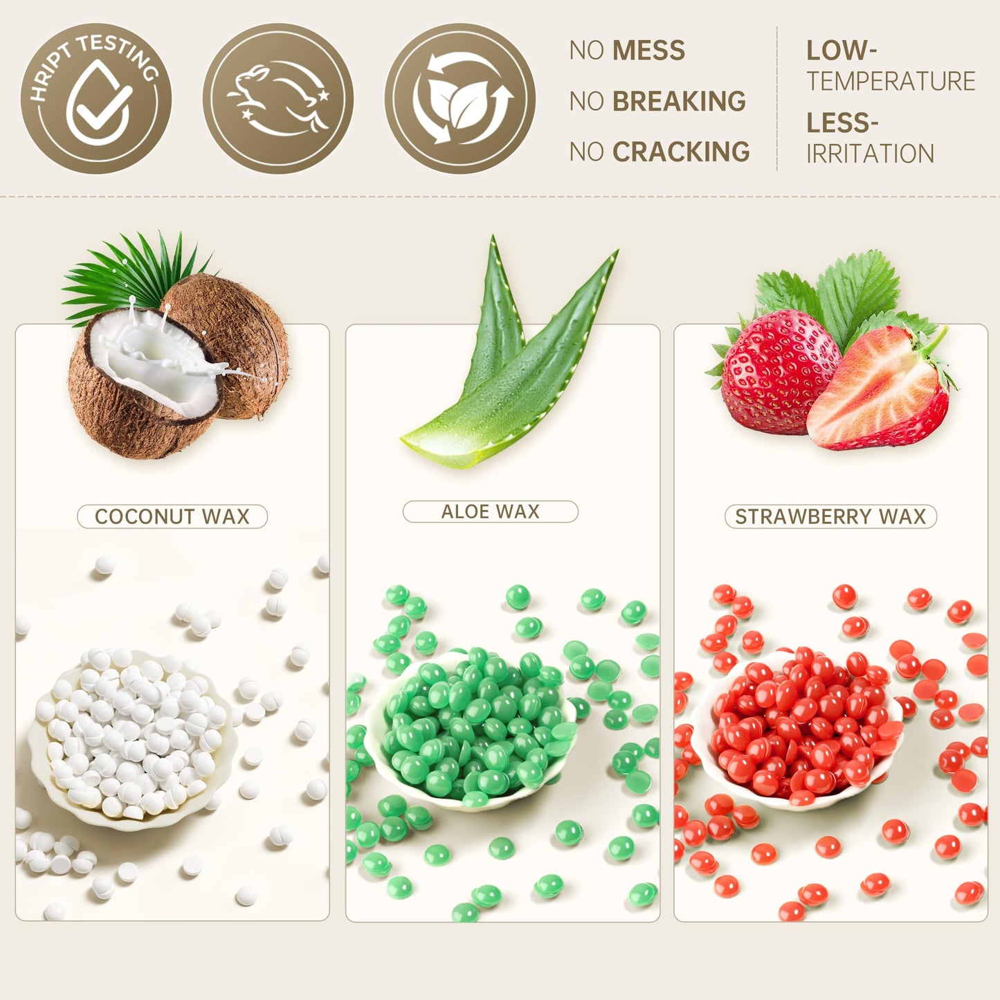 Lifestance Wax Beads Set, 3 Kinds of Waxing Beads, Hard Wax Beans with Aloe & Pearl-White & Strawberry, Perfect for Any Wax Warmers, Wax Beads for Hair Removal for Armpit, Eyebrow