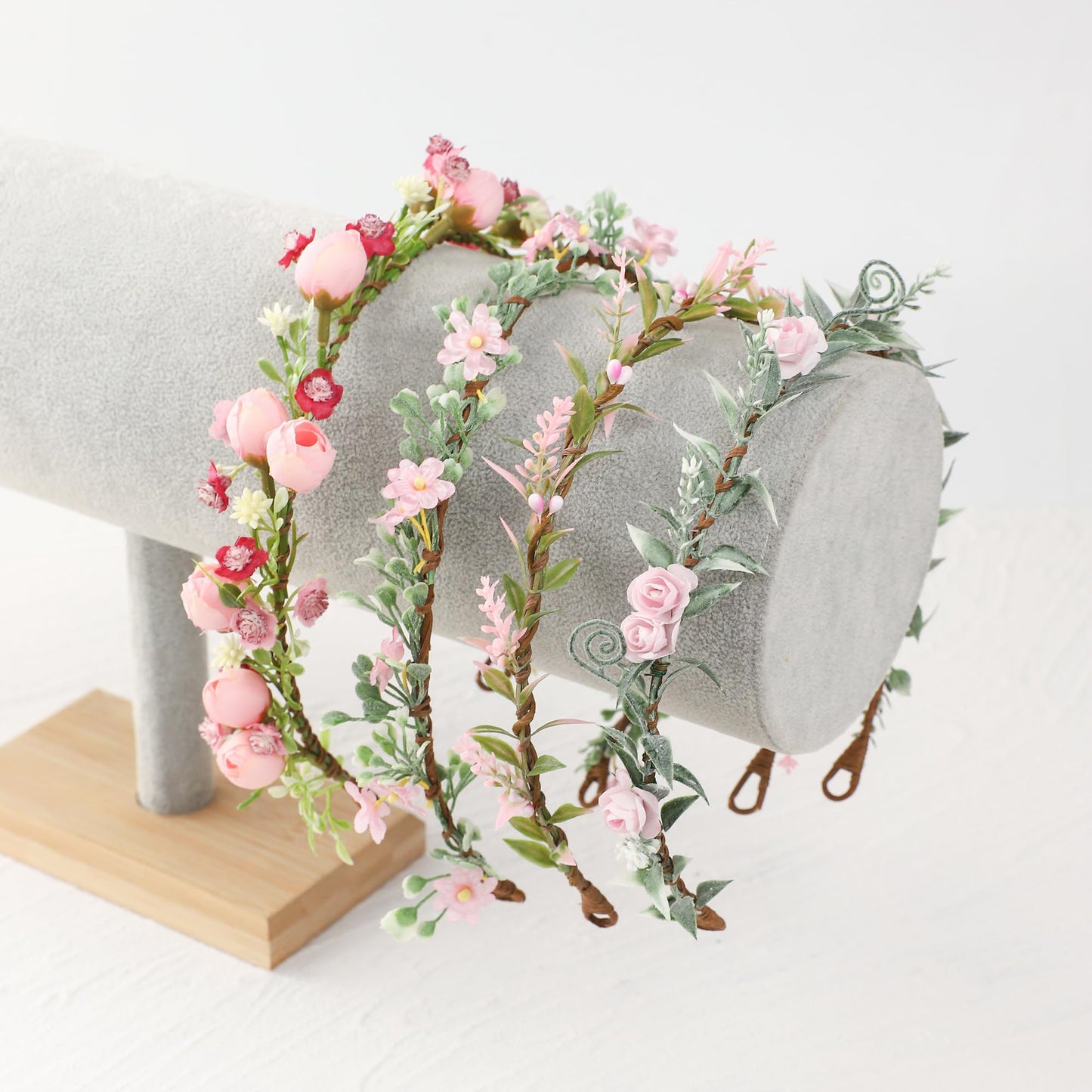 KorViSHOW Weeding Flower Crowns Fairy Headband- Greenary Leaf Renaissance Bohemian Floral Wreath Crafts for Women Girls in Christmas Festival Party Vacation Photography Props Pink Rose