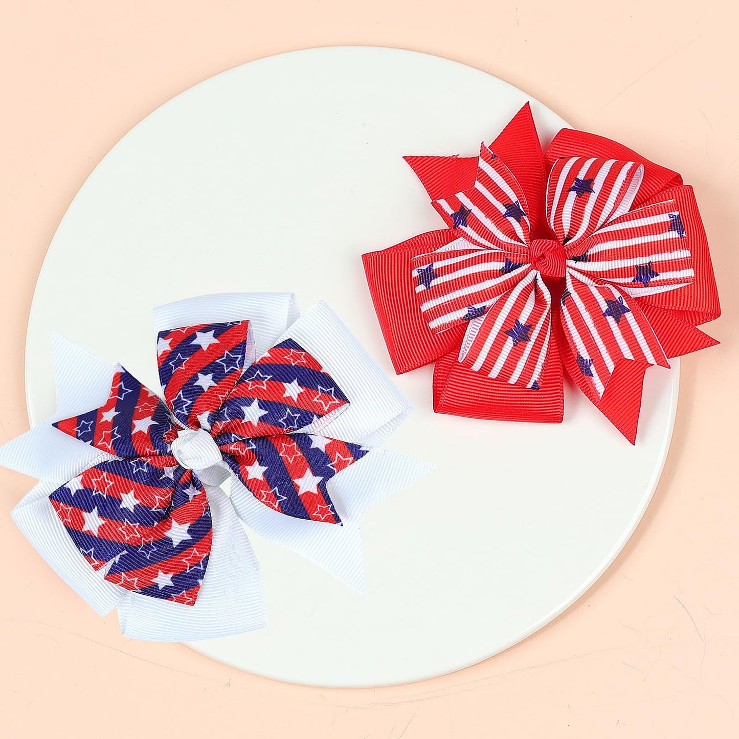 4th of July American Flag Alligator Grosgrain Ribbon Star Patriotic Hair Accessories - Red White Bows, Clips, Pins & Barrettes for Women, Girls, Holiday & Memorial Day (2PCS)