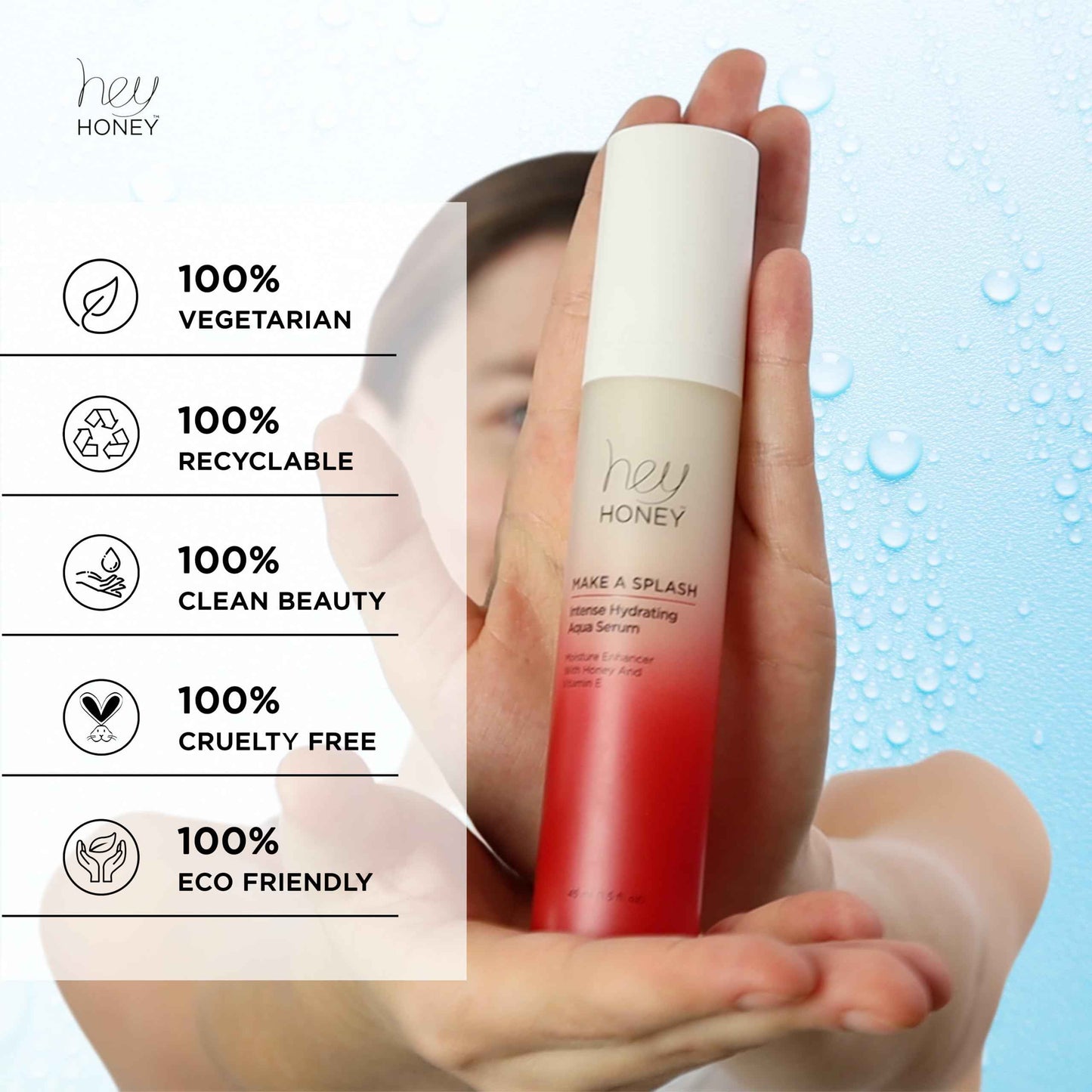 Hey Honey Skincare Make A Splash | Intense Hydrating Niacinamide Aqua Face Serum | Intense Hydration with Anti-aging Benefits | 1.5 Oz