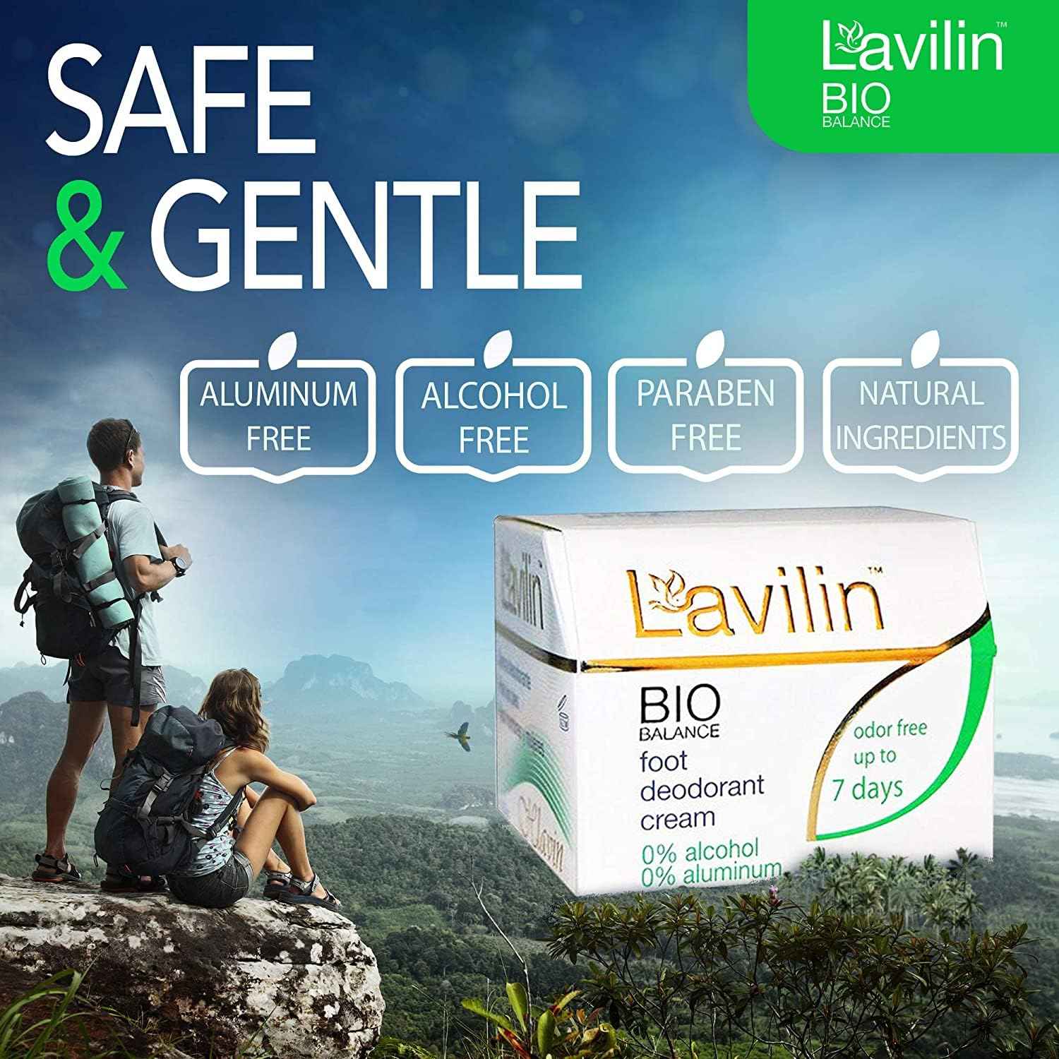 Lavilin Bio Balance Foot Deodorant Cream - Up to 7 DAYS Long-Lasting Foot Odor Control - Aluminum Free, Alcohol Free and Paraben Free (2 Pack)