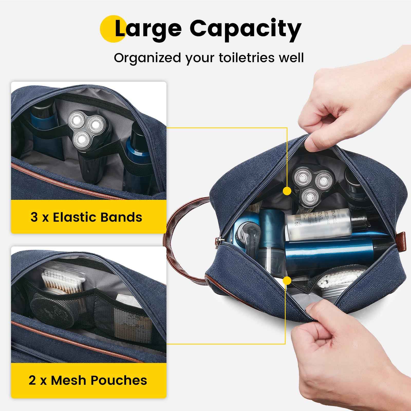 Vorspack Canvas Toiletry Bag - Water Resistant Travel Bag for Toiletries, Accessories, Gifts for Men - Navy Blue