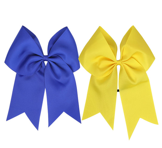 Girls Hair Bows Ponytail Holder Elastic Hair Ties,Large Cheer Hair Bows(FD3) (Yellow+Royal Blue)