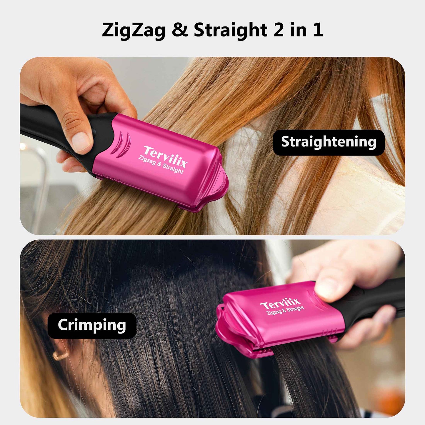 Terviiix Crimper Hair Iron with 4 Interchangeable Plates, Keratin & Argan Oil Infused Hair Crimper for Women, Volumizing Crimping Iron for Thin Fine Hair, 5 Heat Settings & 60 Mins Auto Off, Pink