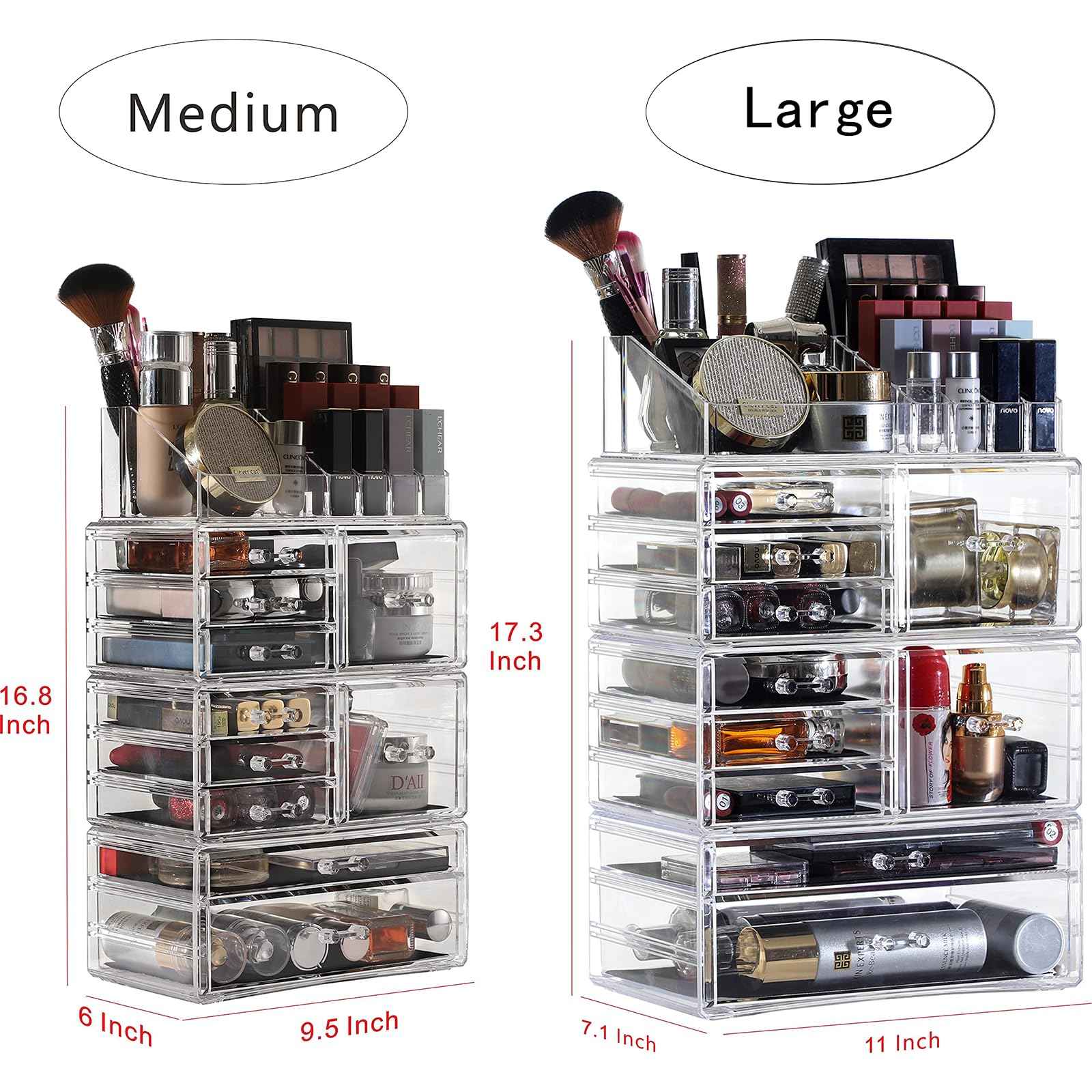 Cq acrylic Clear Makeup Storage Organizer Care Large Cosmetic Display Cases Stackable Storage Box With 10 Drawers For Dresser,Pack of 1