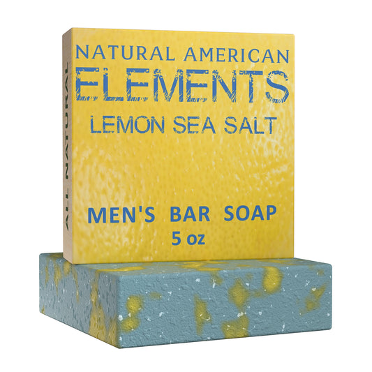 NATURAL AMERICAN ELEMENTS Men’s Bar Soap – LEMON SEA SALT - 100% All Natural, Nature Scent of Lemon, Essential Oils, Organic Shea Butter, No Harmful Chemicals – For Men - Made in USA - Man Soap, 5 oz