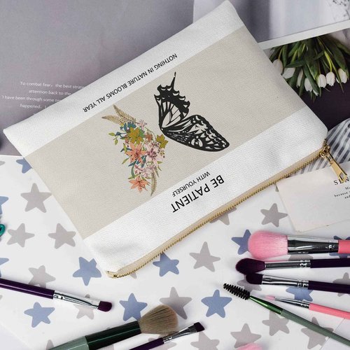 Be Patient With Yourself, Nothing In Nature Blooms All Year, Mental Health Bag, Daughter Gift, Butterfly Makeup Bag, Birthday Gift, To Girl, Positivity Gift